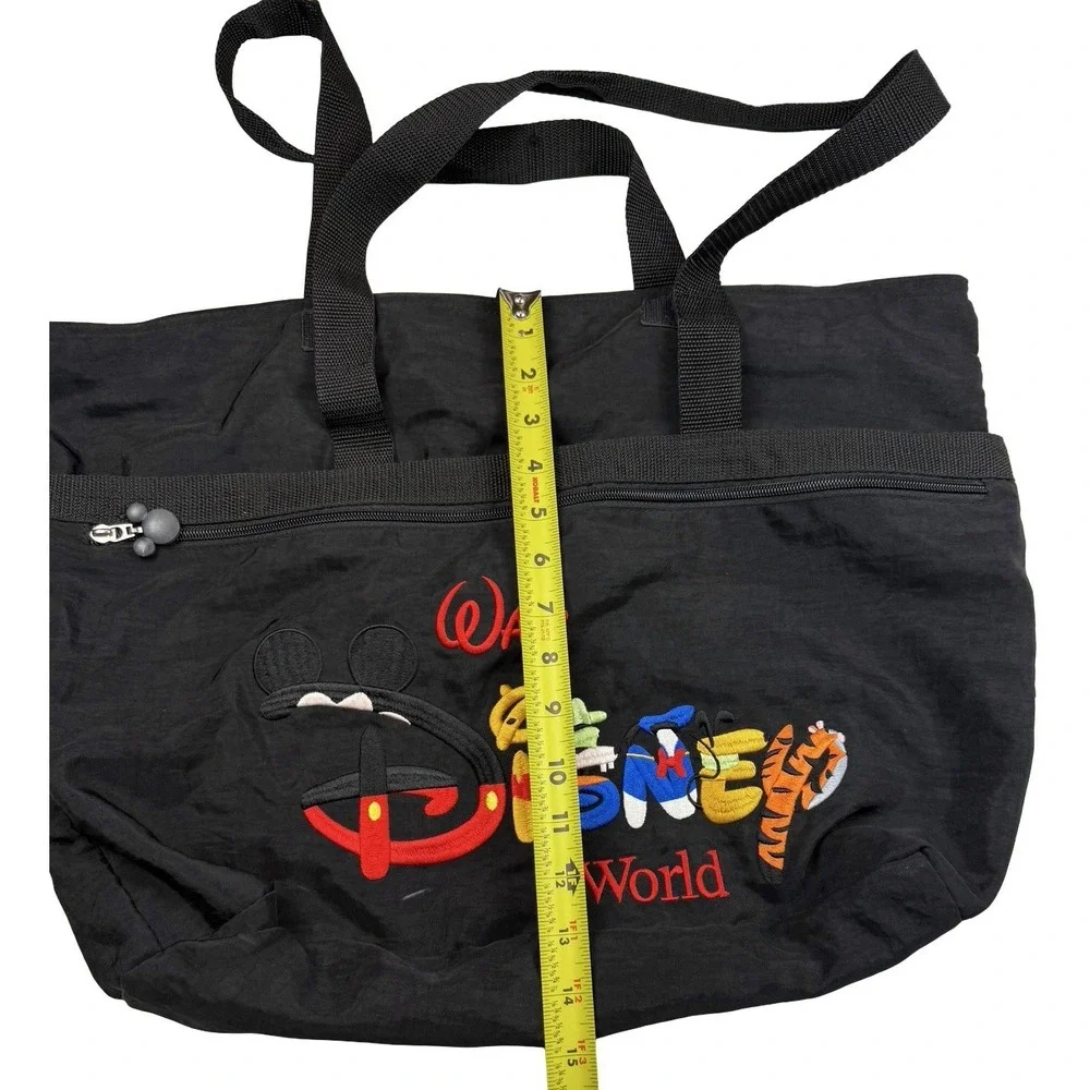 Walt Disney World Tote Bag Mickey Pooh Tigger Embroidered Black Large